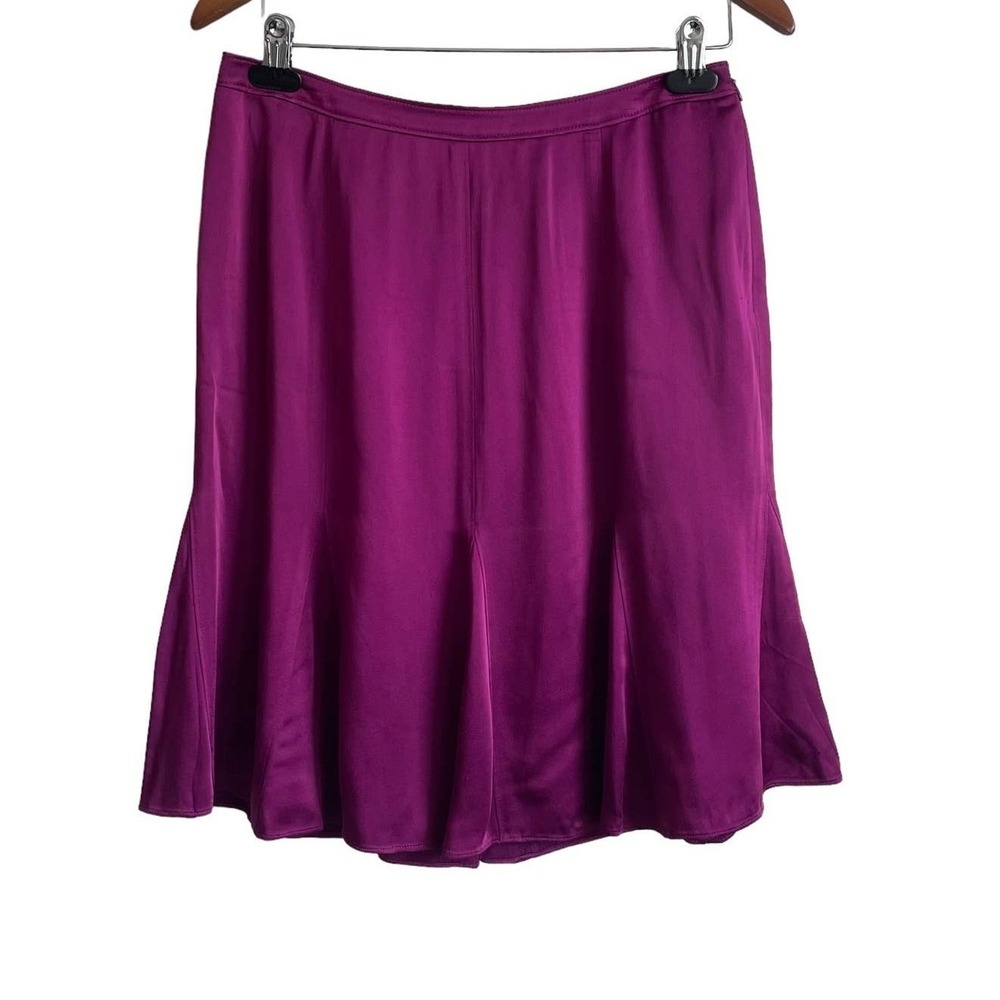 Ann Taylor‎ Women Parisian Satin Flare Skirt 8P Magenta Jewel Tone Cocktail Midi